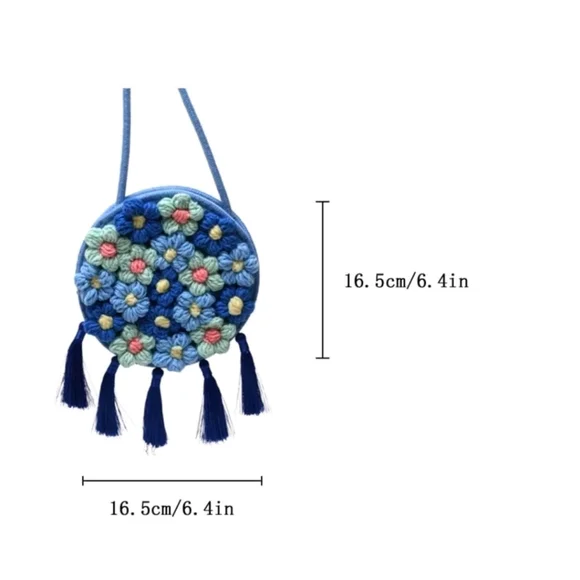 Blue Floral Graphic Crochet Crossbody Bag - Picture 3 of 6